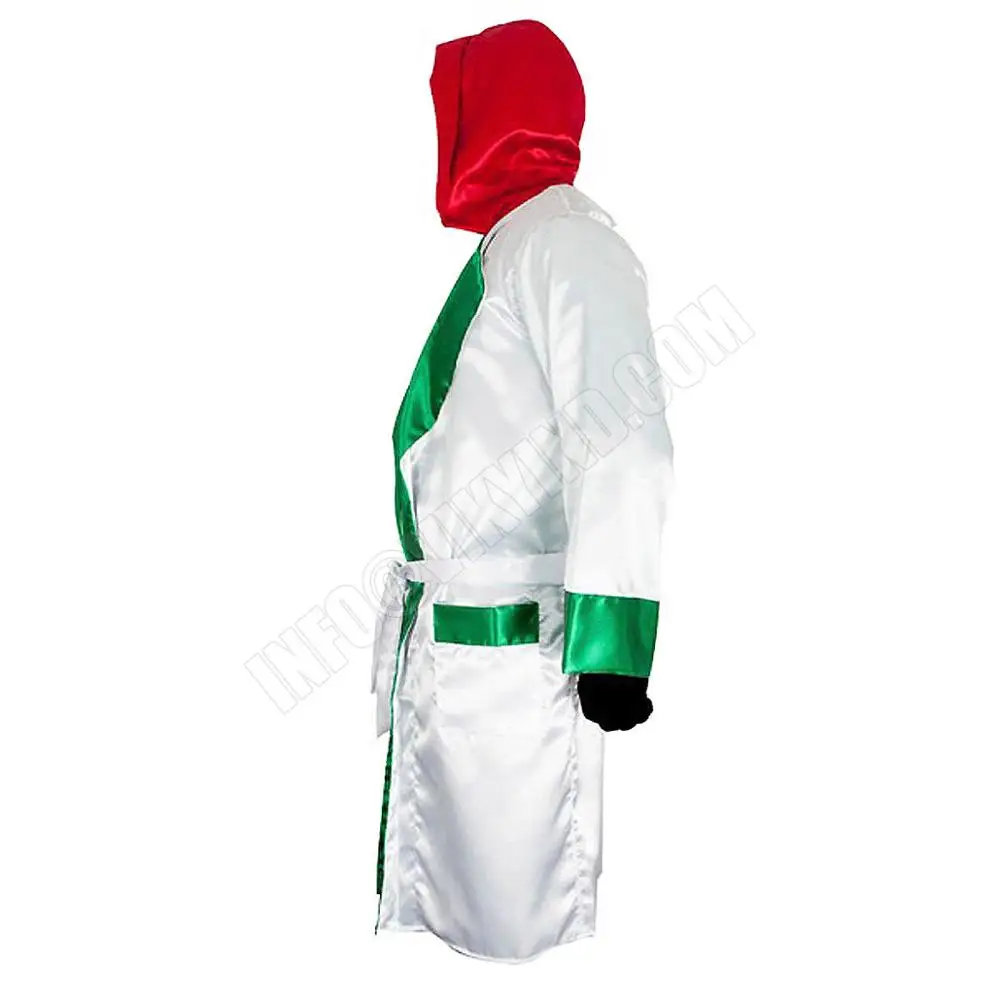 Best Quality Low MOQ Satin Men Women Boxing Robe with Hood Cloak Red Blue Boxing Robes