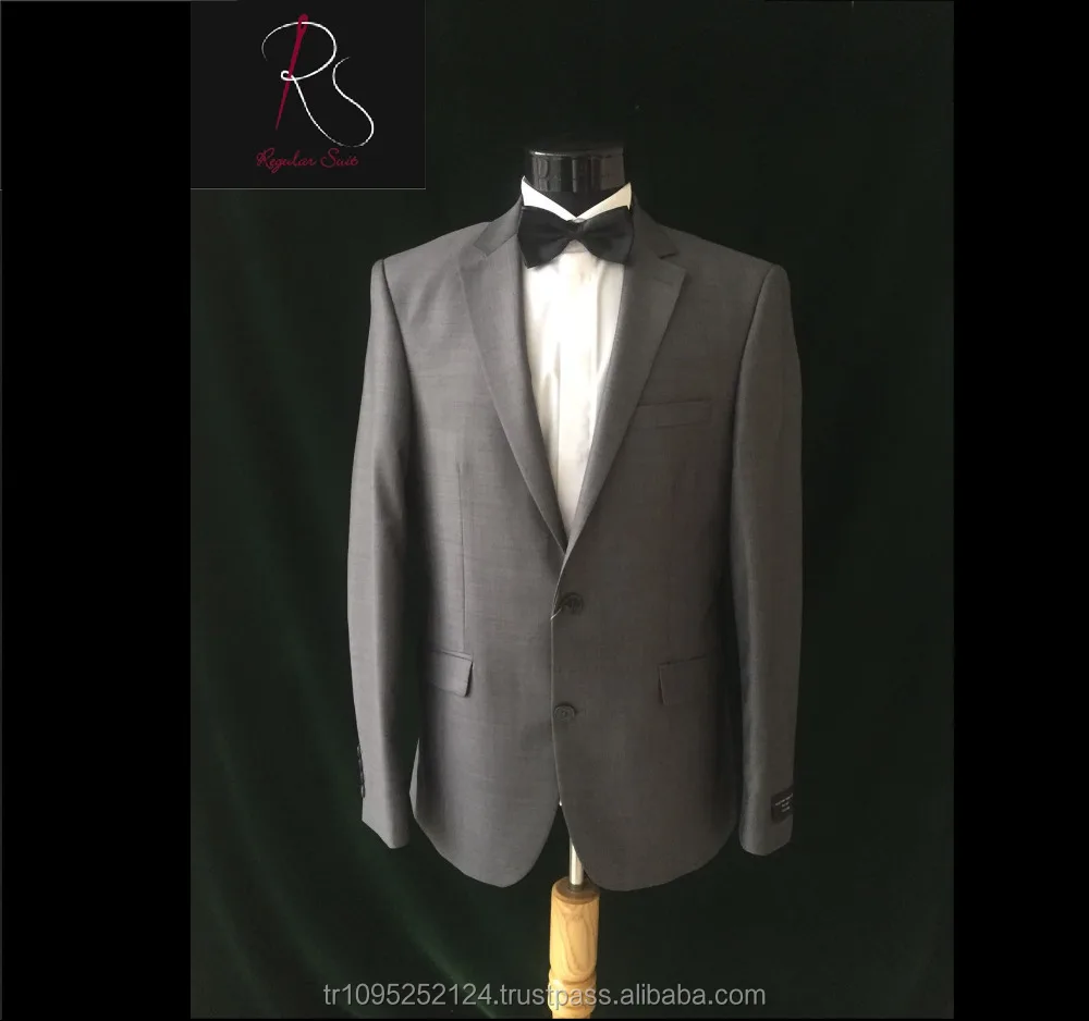 
High Quality 2 Piece Grey %100 Wool Business Man Suit 