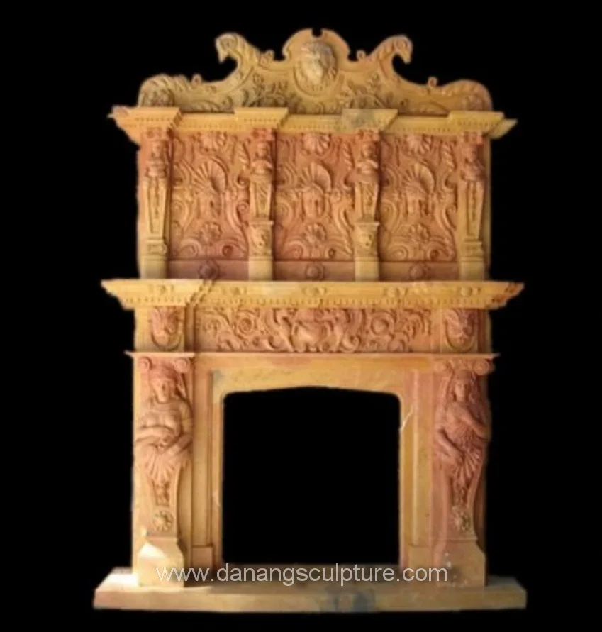 Antique Greek Angel Statue Hand Carved Marble Fireplace Surround Luxury Indoor Insert for Granite and Stone Material