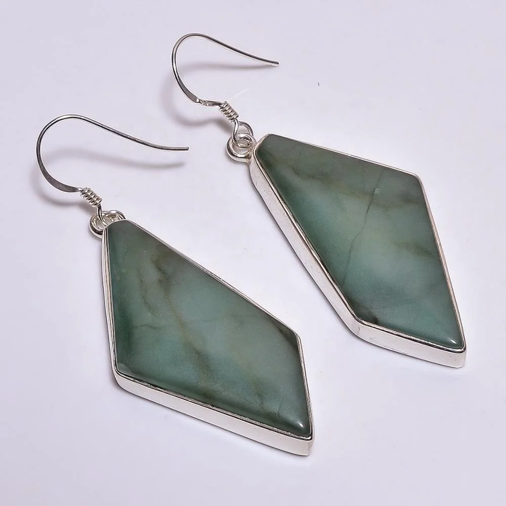 Real beauty fancy shape nephrite jade earrings 925 sterling silver wholesale jewelry handmade fine silver earrings