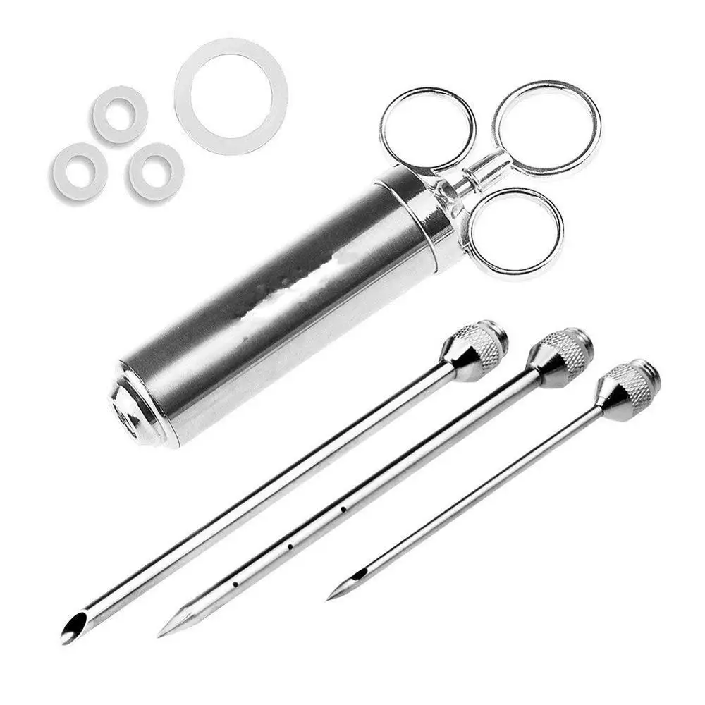 2021 Turkey Seasoning Syringe Meat Injector for Sale with 2-oz Large Capacity Barrel and 3 Marinade Needles +2 Cleaning Brushes