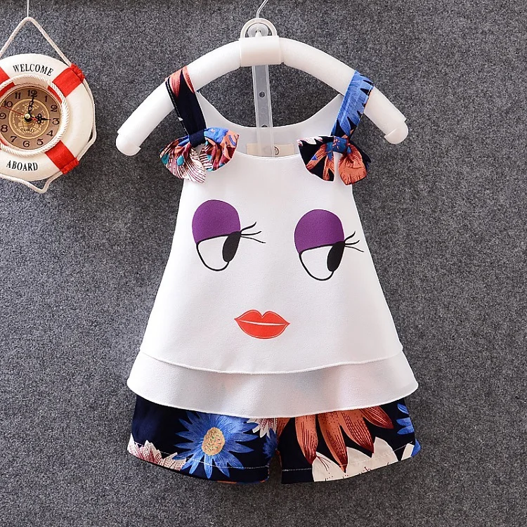 Hao Baby Summer Chiffon Set Silk And Satin Kid Two-Piece Cool Summer Suit With Children Big Eyes Pattern Suit