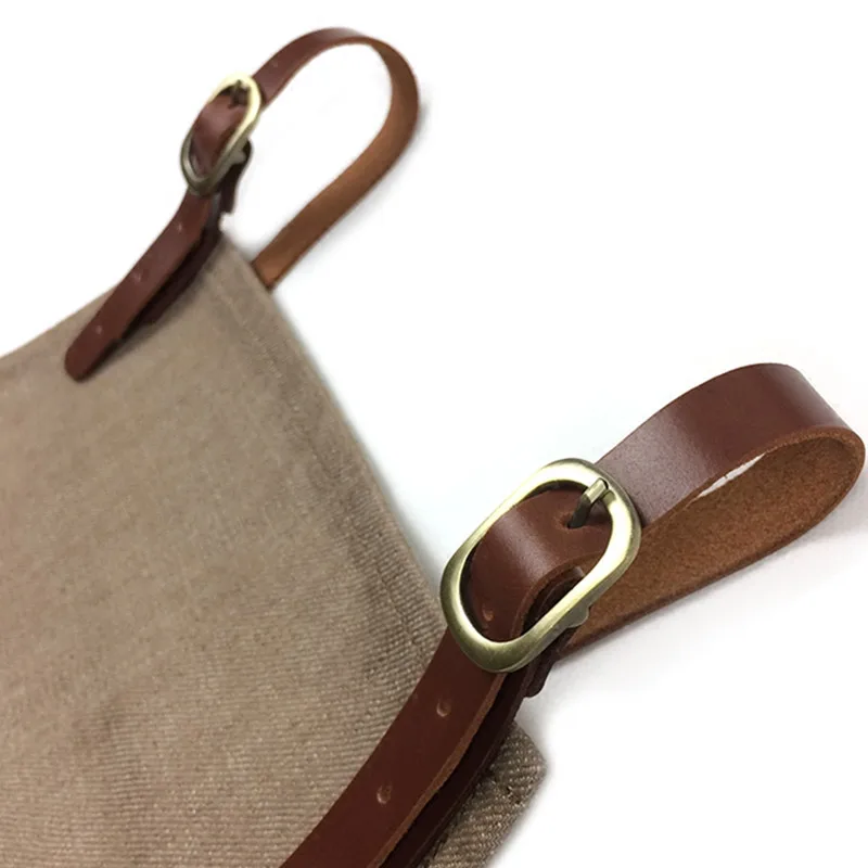 Cheap bulk wholesale cotton denim kitchen apron PU leather adjustable cross back bib aprons