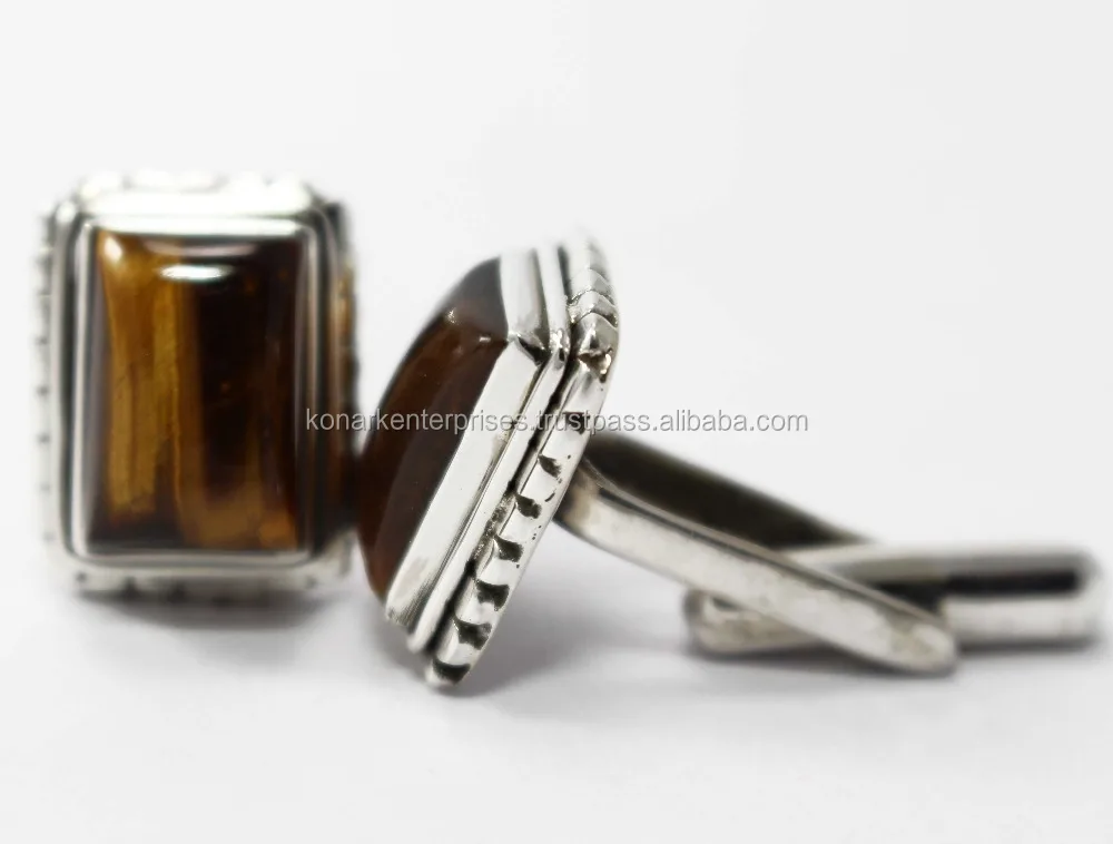 Мужские запонки из серебра 925 пробы, с натуральным камнем