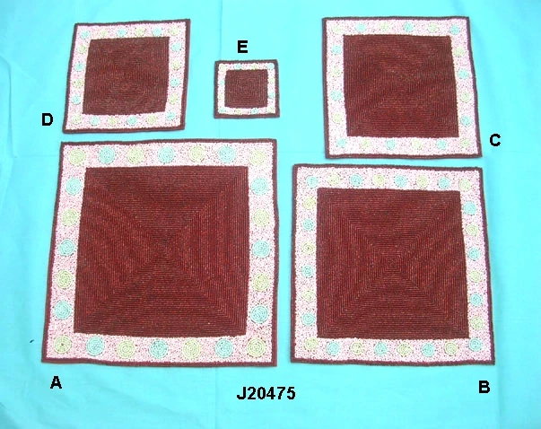 
White border Glass bead place mats and coasters in square shape 