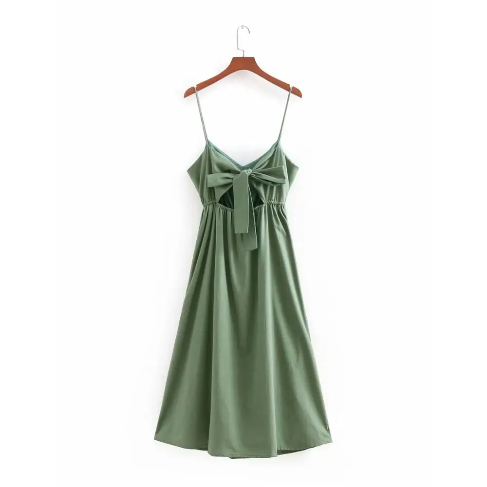 Summer Casual Cami Button Up A-Line Dress Women with Tie-Up Ribbon