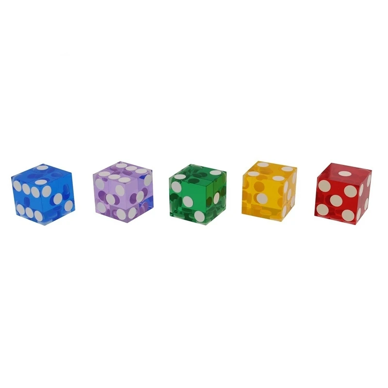19mm Straight Corner 6 Sided Transparent Color Dot Casino Poker Dice