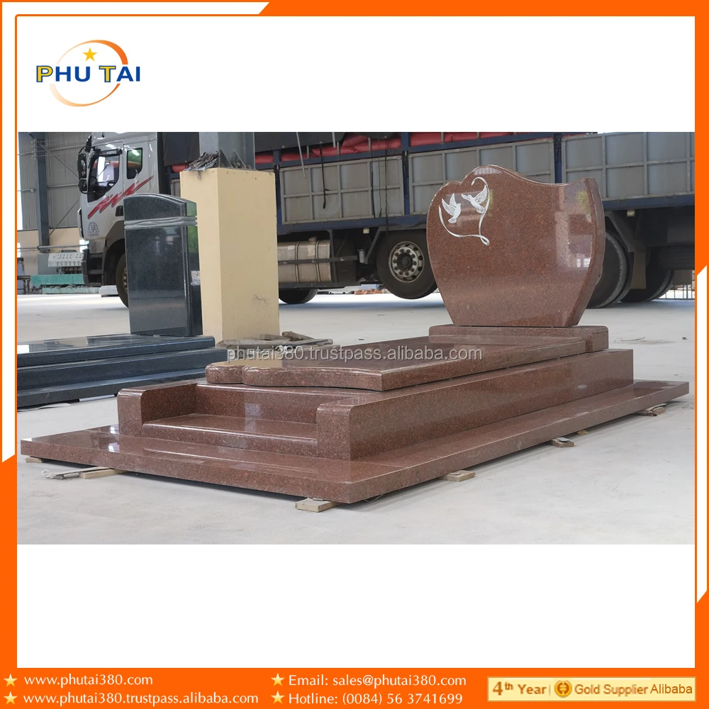 Customized Size French Polonaise Design Granite Tombstone Modern European American Style for Outdoor Cemetery Memorial Use