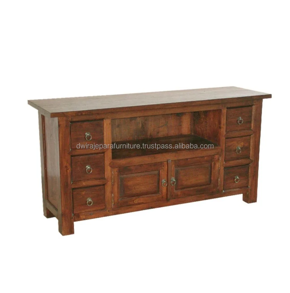 INDOOR WOODEN FURNITURE - INDONESIA FURNITURE TEAK WOOD TV STAND 6 DRAWERS 2 DOORS