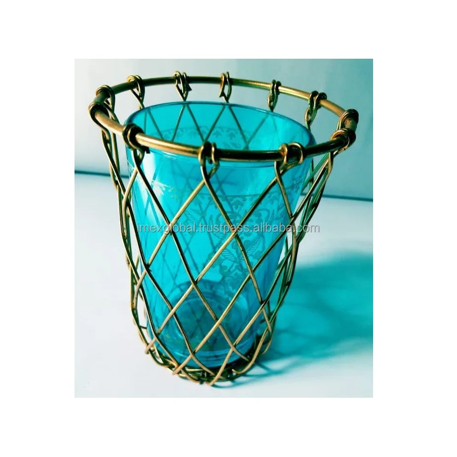 Tea Light Glass Candle Holder with Iron Covered Stand