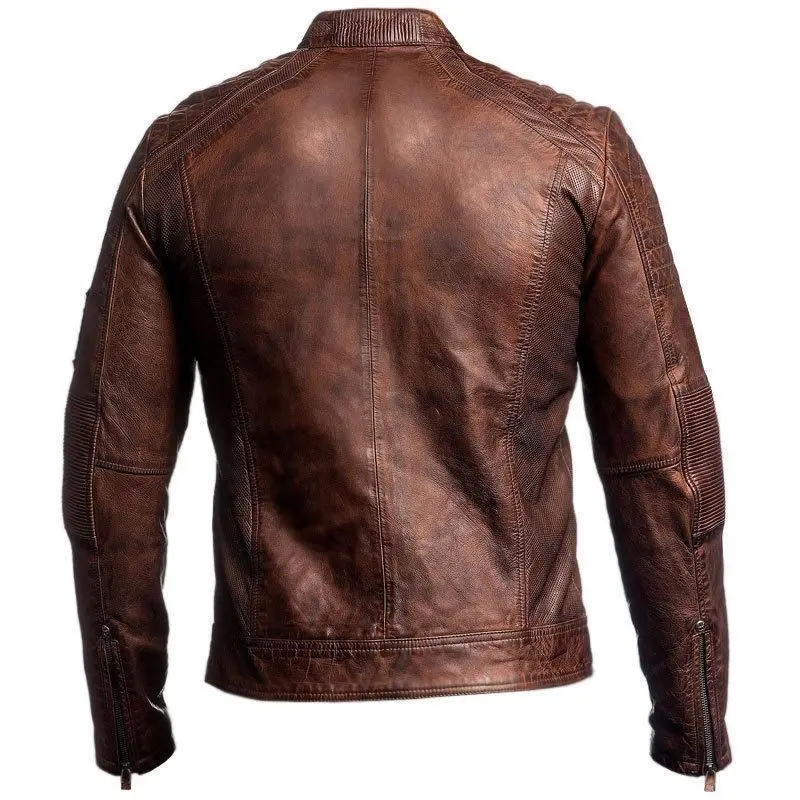 Mens Biker Vintage Motorcycle Distressed Brown Leather Jacket