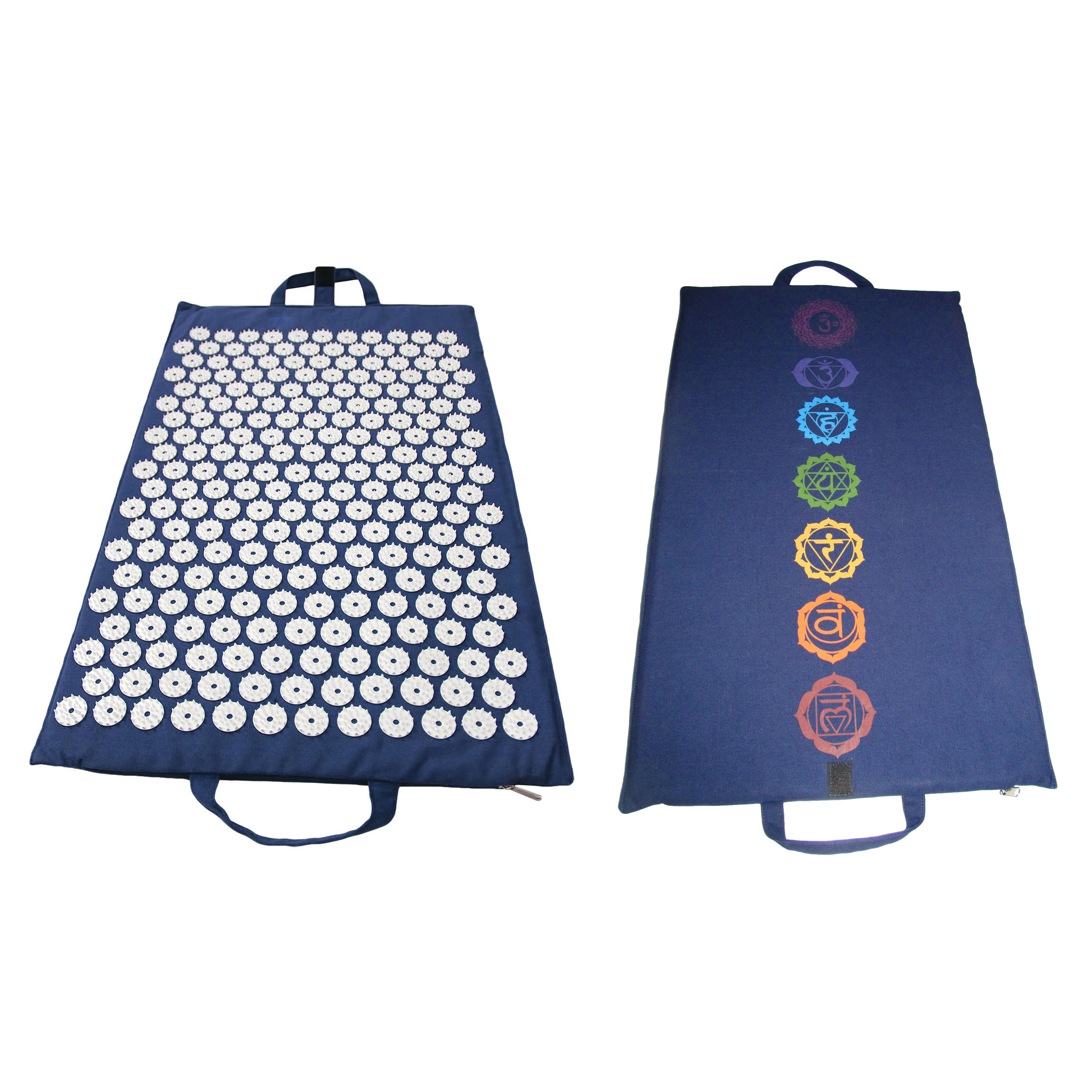
Acupressure massage mat with pyramid shaped Nailed Buttons fused without glue on Special machines 