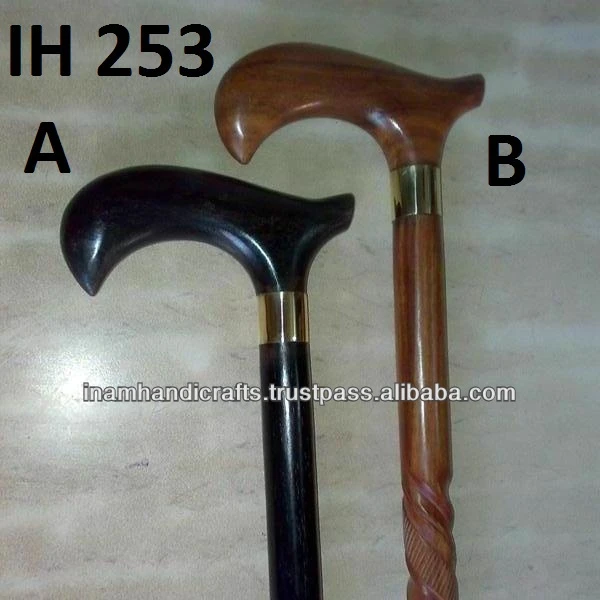 Unique Wooden carved walking stick with wooden Kashmiri derby handle