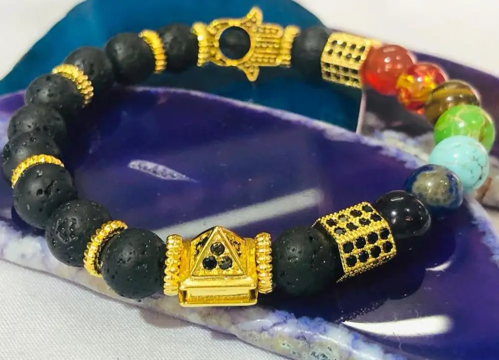 Lava Seven Chakra Hamsa Hand Bracelet Chakra Stone For Used As Chakra Bracelet Wholesales Supplier And Manufacturer