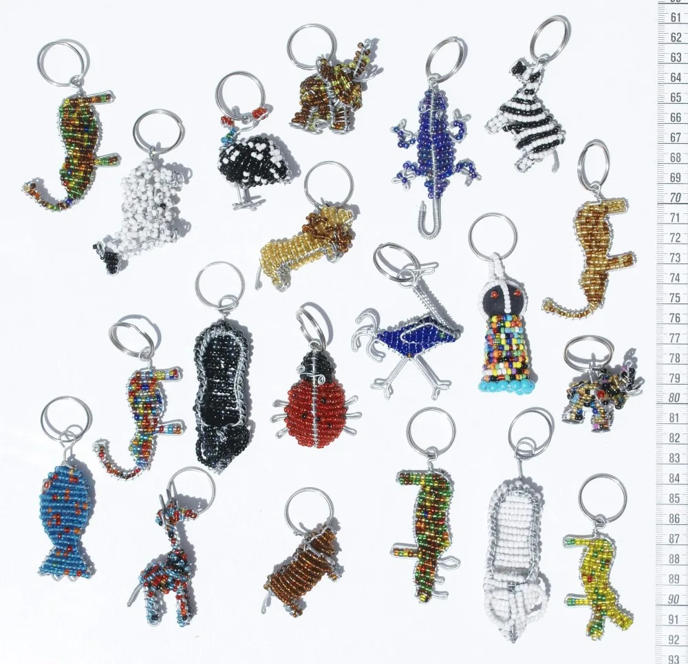African metal Keychains key rings South Africa Animals Wire Colored Beads