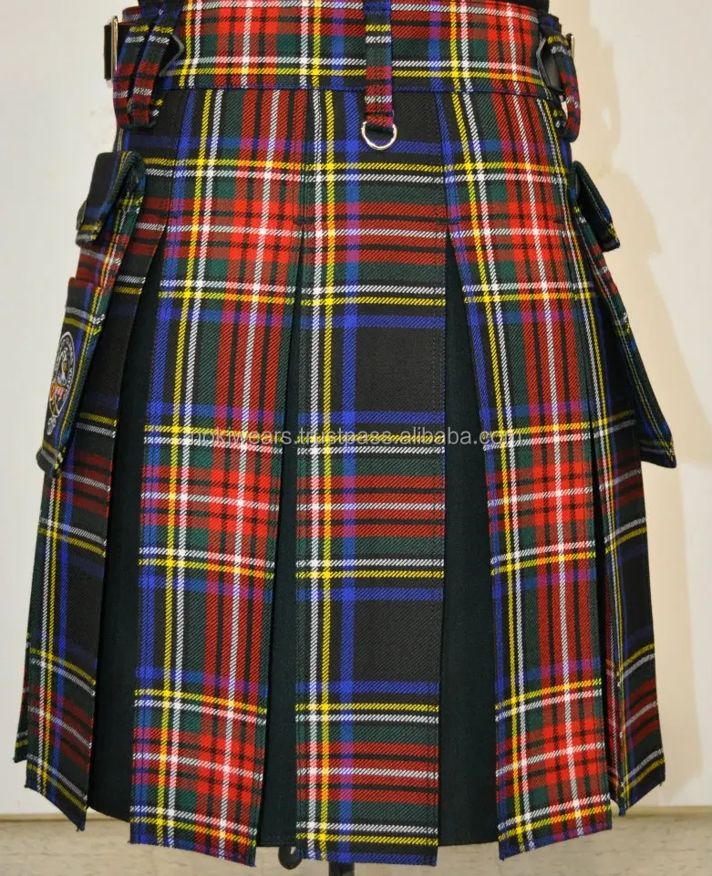 2017 Latest Best Custom made Men Scottish Highland Wear Wallace Kilts, Tartan Modern Utility Pocket Kilts/ At Noki