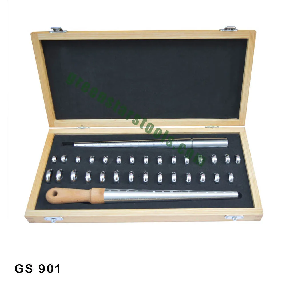 jewellery making tools accessories finger sizes gauge and ring stick set on wooden box