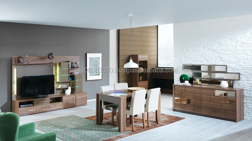 TV Stand with Storage Console Concise Style with Cabinets and Interior Shelves Home Furniture Cheap and Modern Open Shelf Brown