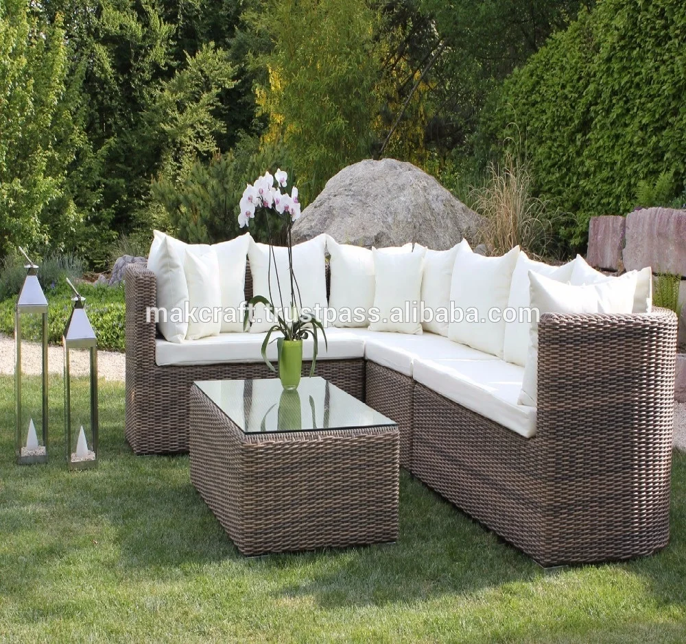 Synthetic Wicker Rattan outdoor furniture L shape sofa set- Poly Rattan Garden Corner Sofa Set Outdoor Furniture