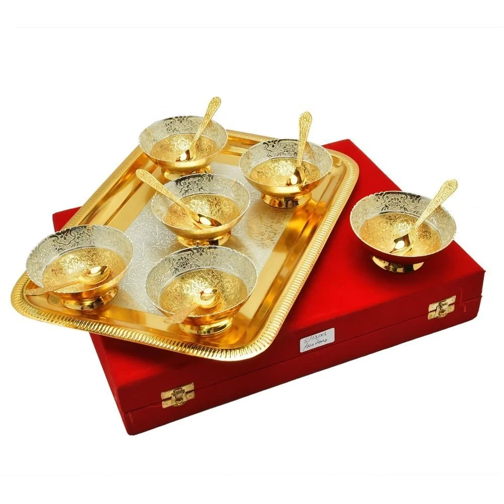 Royal Wedding Gift Plated Brass Bowl & Tray Set of 13 Pcs It will look great around your home as well as making beautiful centre