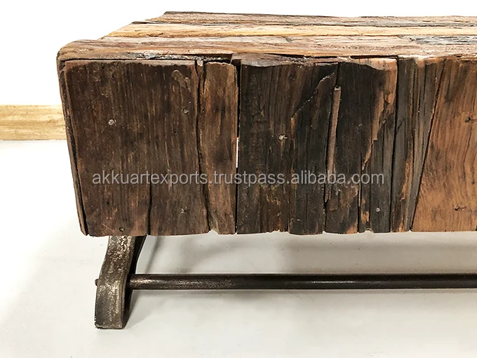 WOODEN COFFEE TABLE , INDUSTRIAL COFFEE TABLE IN RUSTIC WOOD