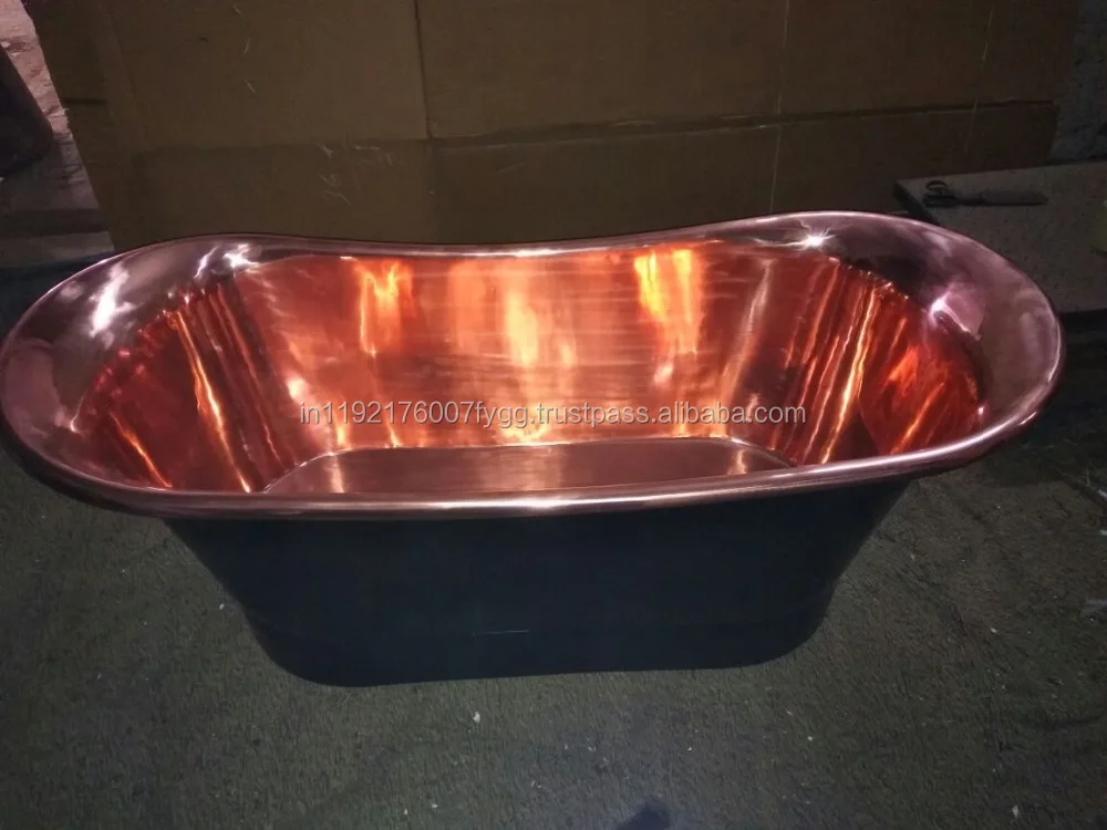 Copper Bath Tub in Black Finish ANTIQUE BLACK COPPER DOUBLE SLIPPER PEDESTAL TUB  POLISHED INTERIOR