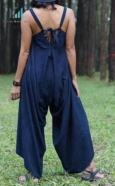 Boho Blue harem jumpsuit, hemp overall, Hot Summer fancy hemp clothing overall