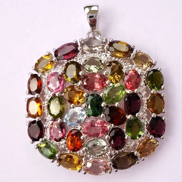 Multicolored Tourmaline Gemstone 925 Sterling Silver Gemstone Pendants for Necklace Jewelry