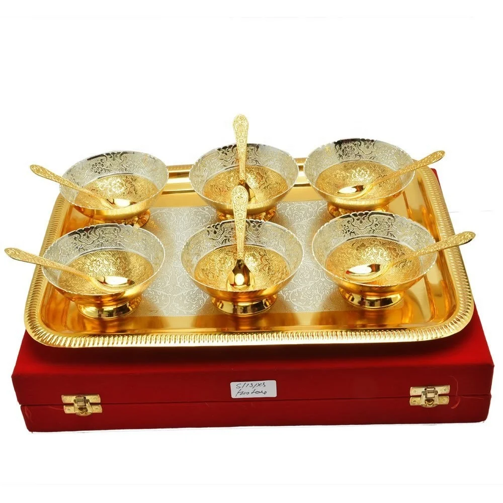 Royal Wedding Gift Plated Brass Bowl & Tray Set of 13 Pcs It will look great around your home as well as making beautiful centre