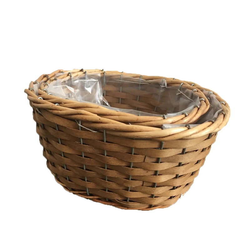 Willow Craft Metal Frame Basket Wicker Garden Rattan Pot For Flower Plant Pot