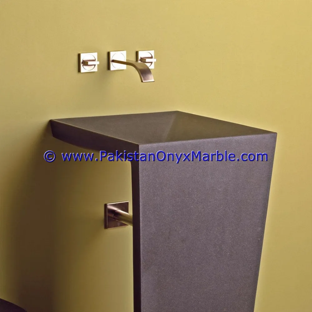 Modern design marble pedestals sinks basins handcarved wash basins free standing Jet Black marble