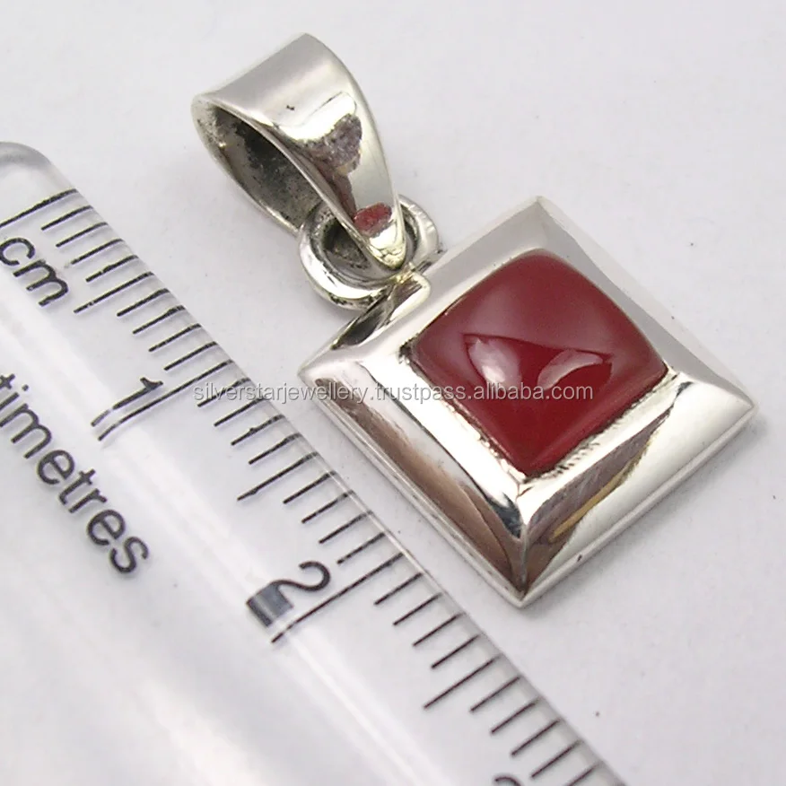 
925 Real sterling square shape red carnelian pendant new handmade indian jewelry 