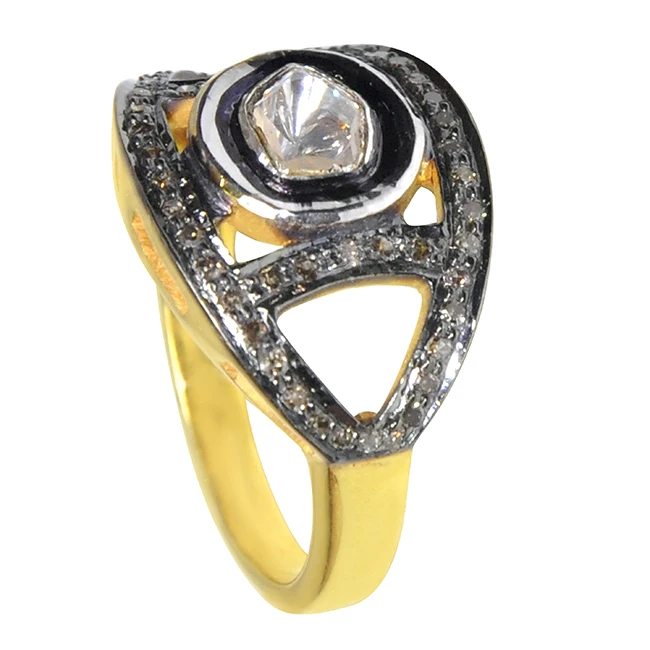 Polki Rose Cut Diamond Pave Gold Plated Silver Ring Jewelry Rose Cut Diamond Pave Gold Plated Silver Ring Jewelry