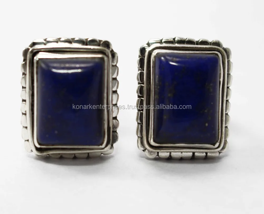 Мужские Запонки ручной работы из серебра 925 пробы с лазуритом
