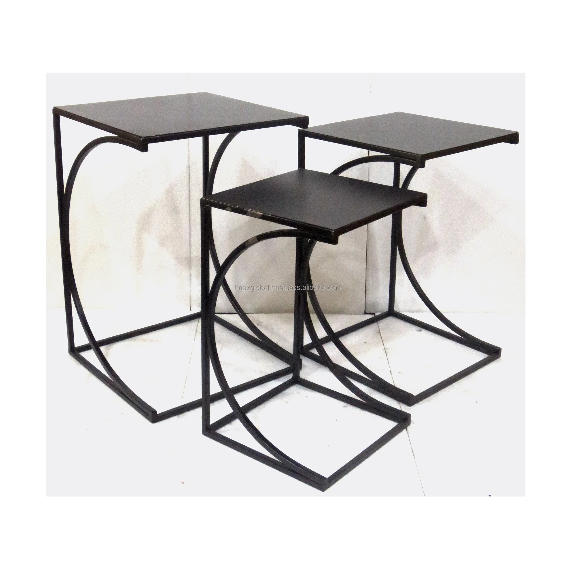 Набор из 2 металлических черных железных декоративных кофейных столиков, классическая мебель для гостиной