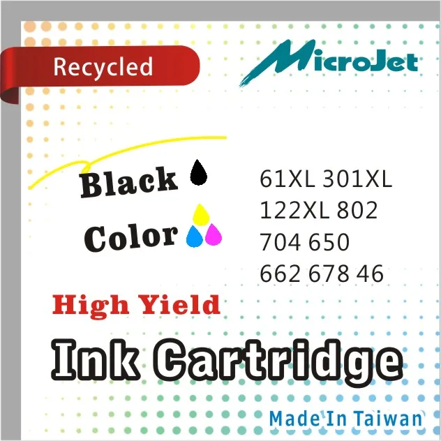 
61XL 301XL 122XL 802 704 650 662 678 46 Ink - Recycled Inkjet Print Cartridges 