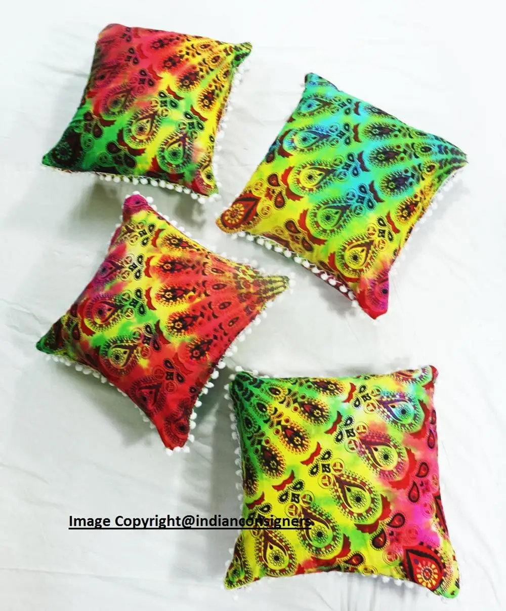 Cushion Cover Cotton Peacock Mandala Multiple Color Sofa Set Cushion Cover Beautiful Multiple Color