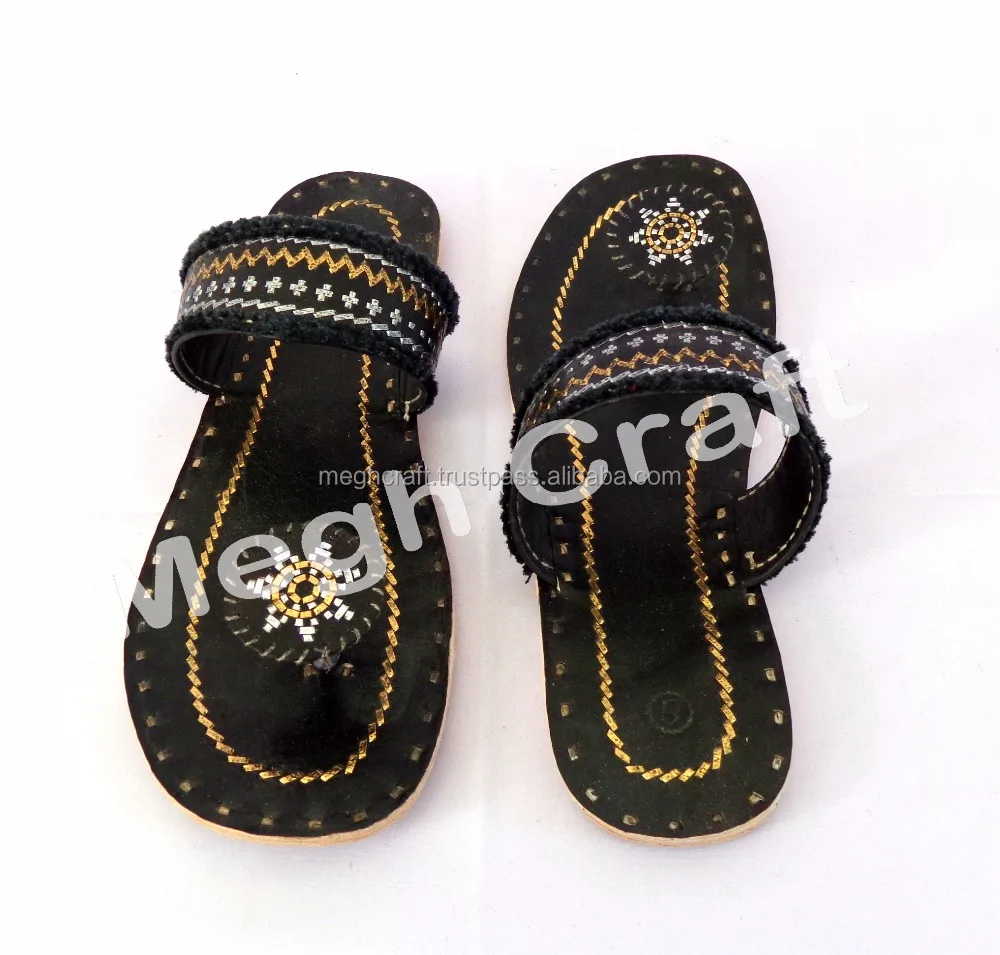 Rabari kutch Kolhapuri chappal-Kutch Work Leather chappal-Indian Kutch Womens Chappals