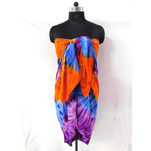 Indian handmade women wear scarf bikini cover up beach wear pareo multi colored orange sarong