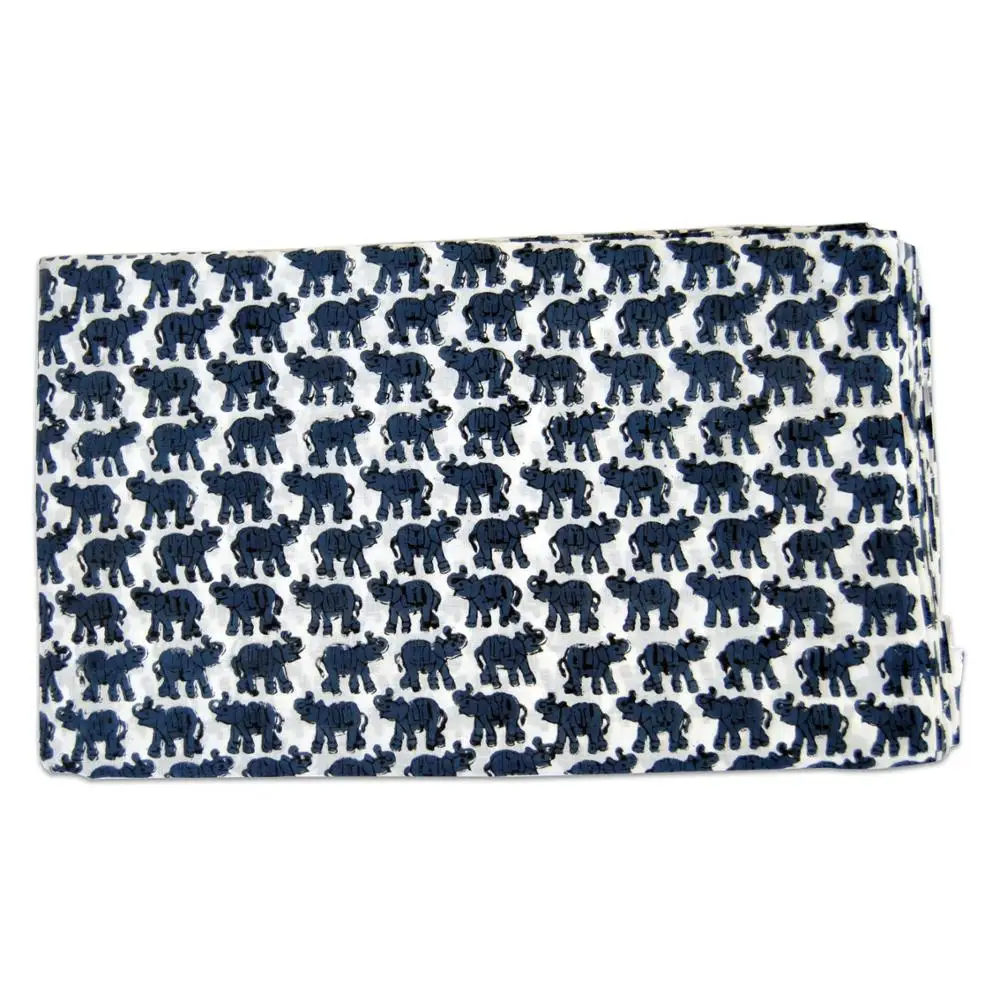 Elephant Block Print Traditional Design White Base Cotton Running Fabric For Bedding Cover Curtain Home Decorative Wholesale