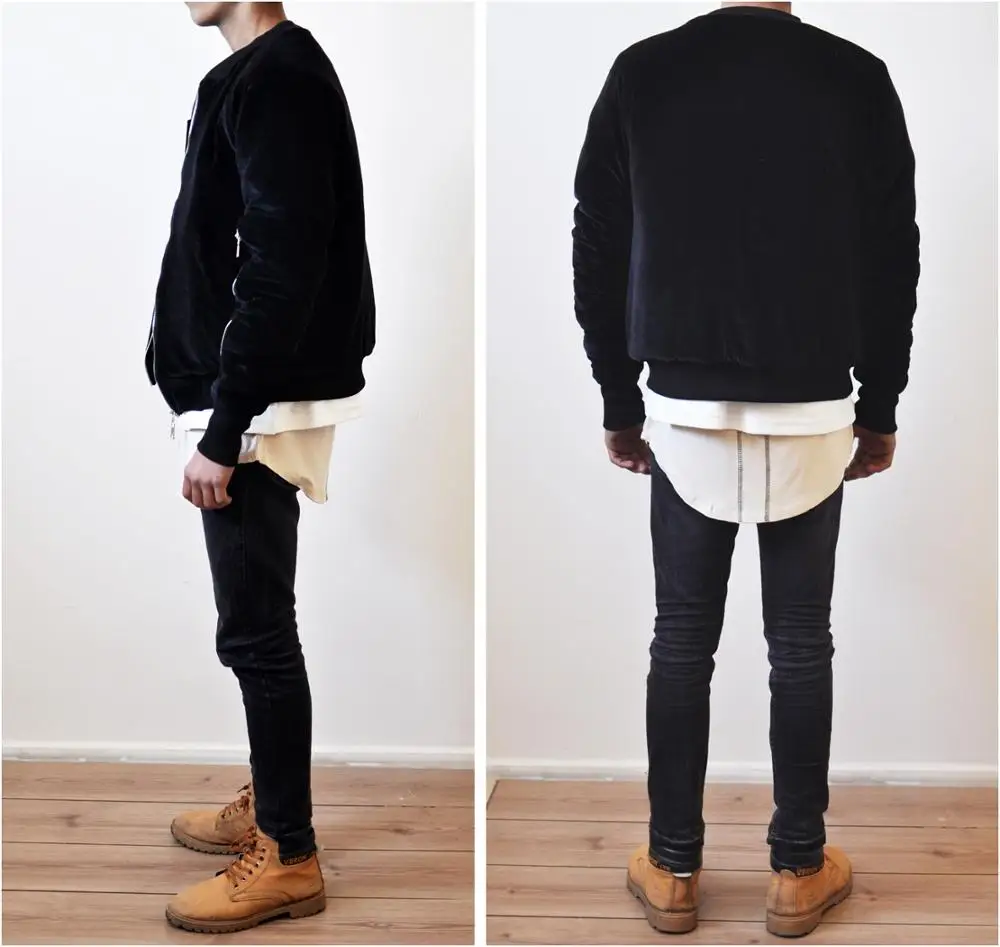 
VELVET Custom Vanta Black Hunter Fog Front and Sleeve Zipper Quilted Bomber Jacket / Flight Jacket /Stich Lines on the Side 