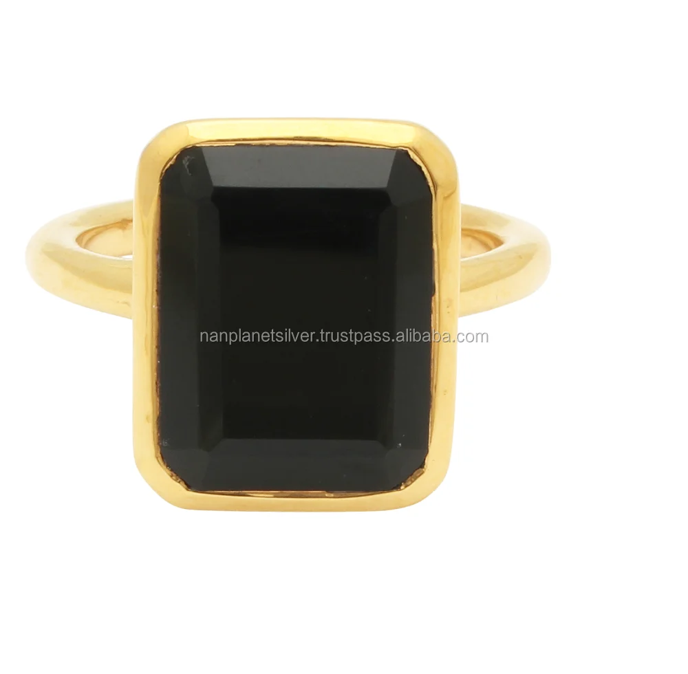 Black Onyx Gold Vermeil Emerald Cut Gemstone Ring