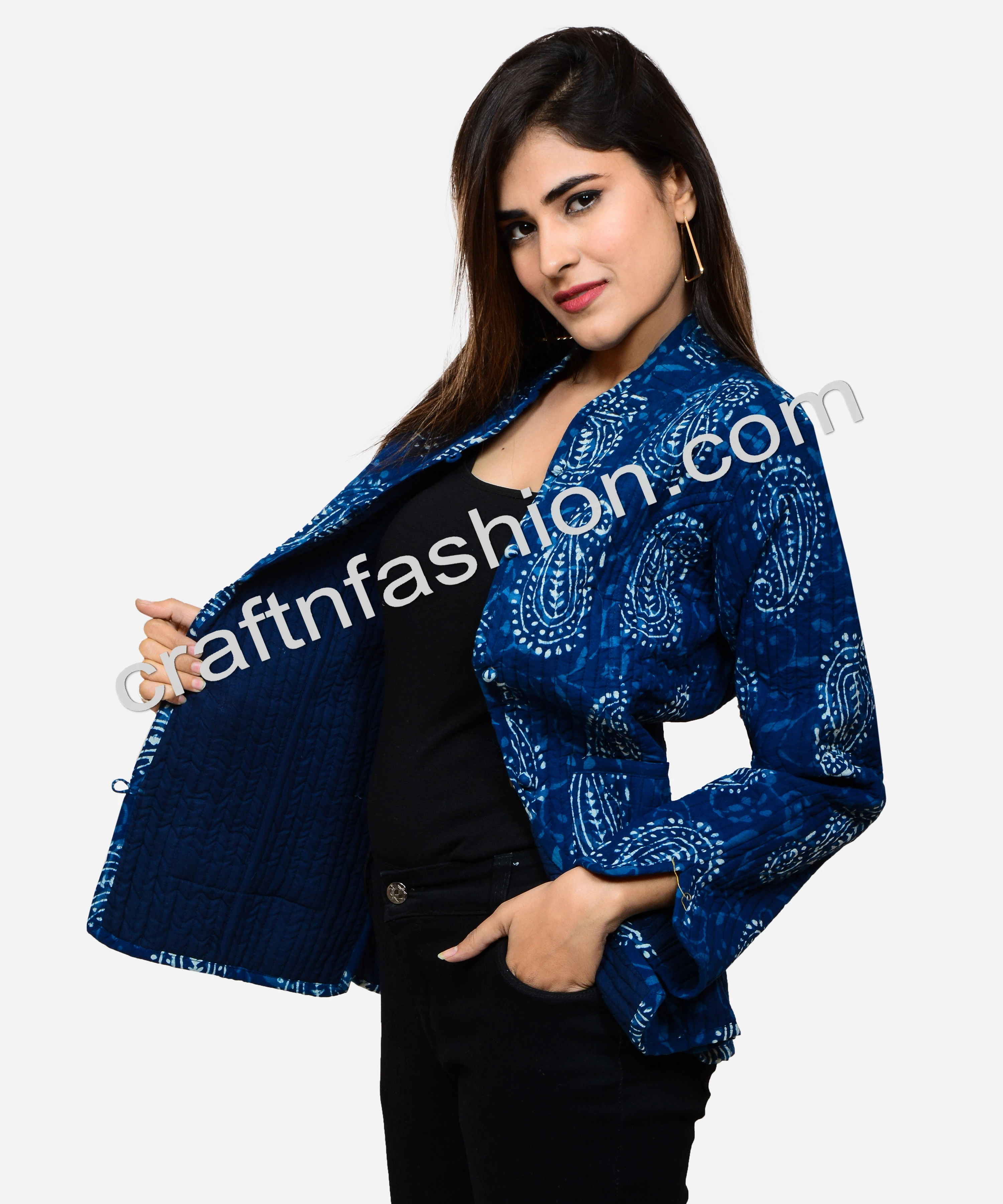 Winter Special Reversible Quilted Coat - Indigo Paisley Print Quilted Jacket-Boho Gypsy Winter Fashion Jacket-Bohemian Jackets