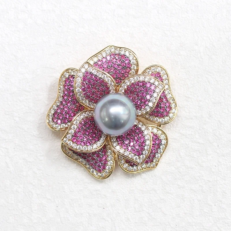 
Vintage Rotating Pearl Rose Flower Brooches Pins for Women Men Vintage Design Fashion CZ Jewelry 