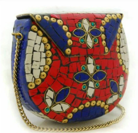 Hot sale mobile holder assorted designs & colors mosaic stone metal clutch box bag