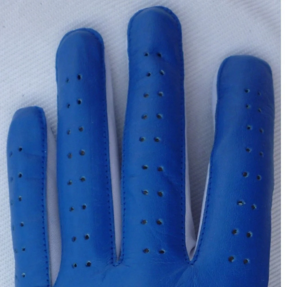 Best selling Custom logo Cabretta leather golf gloves blue color Australia Low price UK