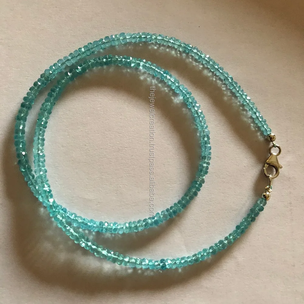 Natural Blue Apatite Faceted Rondelle Gemstone Beads Necklace Jewelry with Sterling Silver Clasp at Wholesale Dealer Price DIY