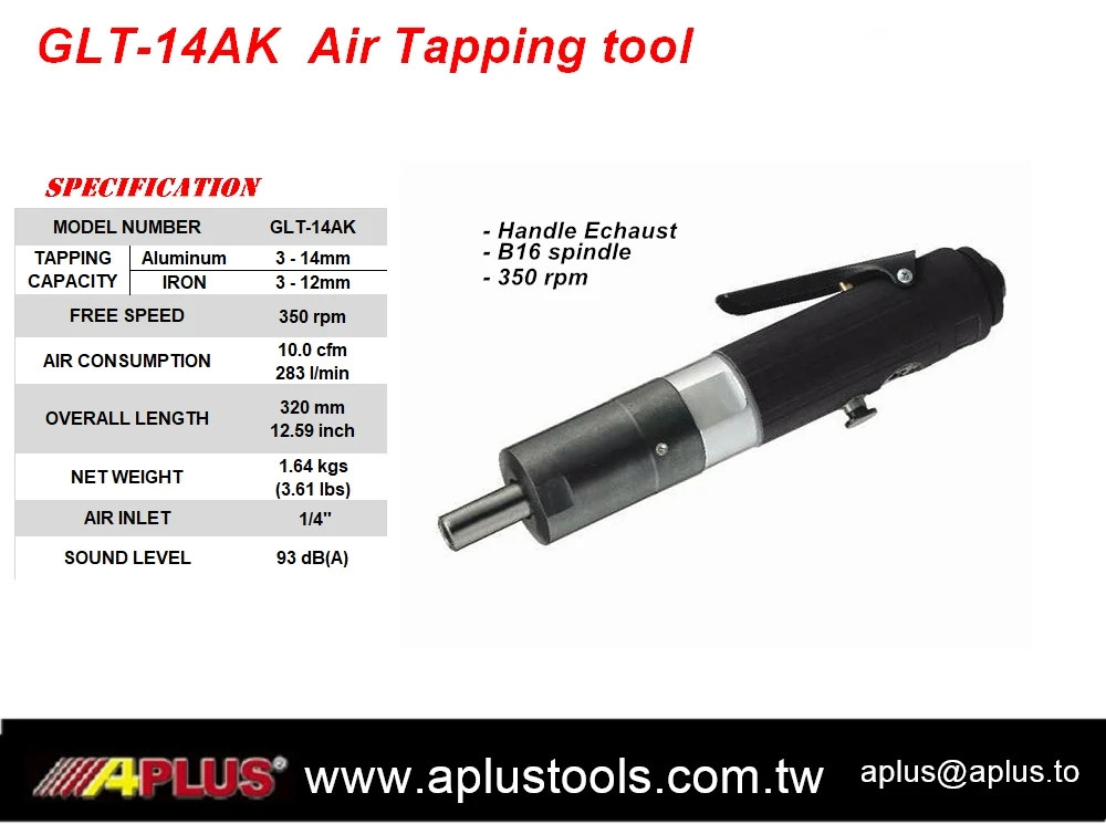APLUS GLT-14AK air tapping tool, handle exhaust, B16 spindle thread, 350rpm
