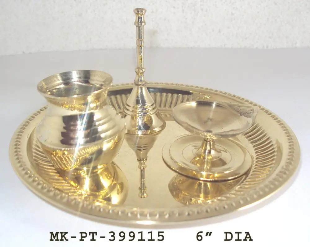 Латунный набор Puja Thali лучший металлический дизайн домашние декоративные товары блестящая полированная отделка тарелка для подачи