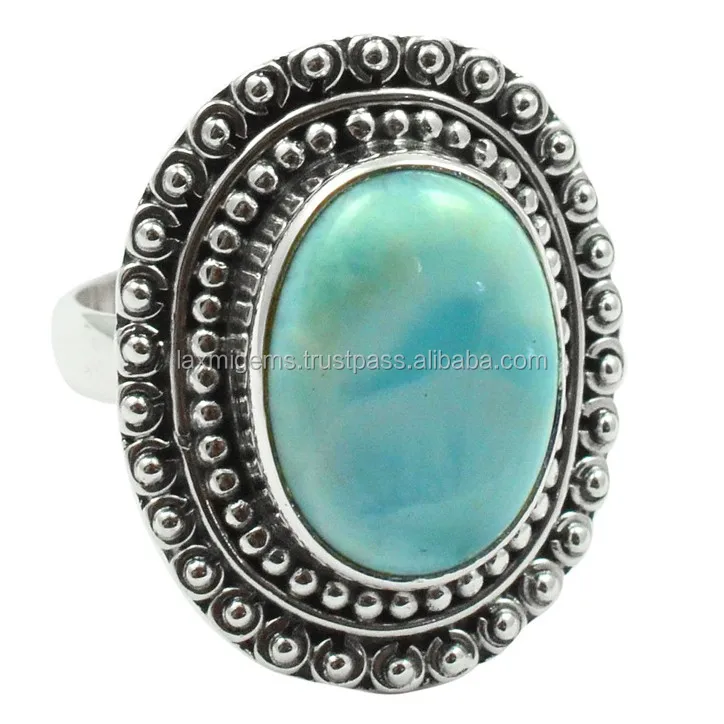 Wholesale Silver Jewelry Supplier Sitapura Jaipur 925 Sterling Silver Natural Larimar Gemstone Ring